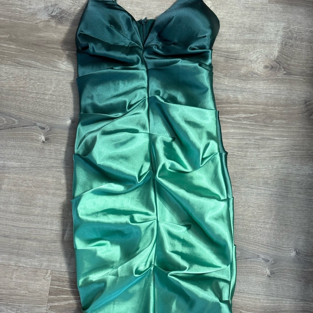 Green ruffle mini dress